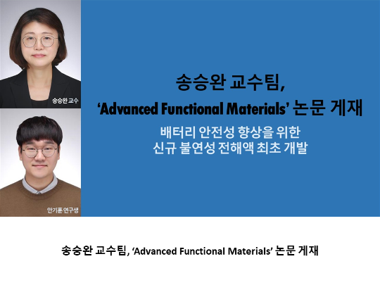[CNU뉴스] 송승완 교수팀, ‘Advanced Functional Materials’ 논문 게재